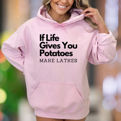"If Life Gives You Potatoes Make Latkes" | Funny Typography Unisex Adult Hoodie | Humorous Lifestyle