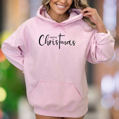 "Merry Christmas" | Script Typography Unisex Adult Hoodie | Festive Seasonal Wear