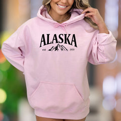 "ALASKA est 1959" | Retro Mountain Graphic Unisex Adult Hoodie | Nature Lifestyle