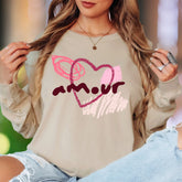 "Amour" | Abstract Brushstroke Unisex Adult Long Sleeve T-Shirt | Romantic Expression