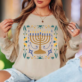 Minimalist Menorah | Floral Folk Art Unisex Adult Long Sleeve T-Shirt | Festive Lifestyle