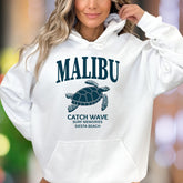 "MALIBU Catch Wave Surf Memories" | Retro Beach Unisex Adult Hoodie | Coastal Lifestyle