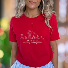 "A thrill of hope, the weary world rejoices" | Minimal Nativity Unisex Adult T-Shirt | Holiday Lifestyle