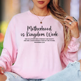 "Motherhood is Kingdom Work" | Script Typography Unisex Adult Long Sleeve T-Shirt | Faith-Inspired Lifestyle