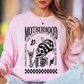 "Motherhood - Some Days I Rock It, Either Way We're Rockin'" | Illustrated Skull Unisex Adult Long Sleeve T-Shirt | Edgy Mom Life
