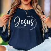 "Jesus: The Way, The Truth, The Life" | Typographic Unisex Adult Long Sleeve T-Shirt | Faith-Inspired Lifestyle