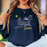 "Greece" | Sketch Art Unisex Adult Long Sleeve T-Shirt | Travel & Wanderlust