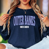 "Outer Banks North Carolina" | Retro Typography Unisex Adult Long Sleeve T-Shirt | Coastal Lifestyle