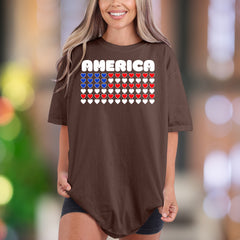"AMERICA" Hearts Flag | Comfort Colors Unisex Adult T-Shirt | Patriotic Lifestyle Tee