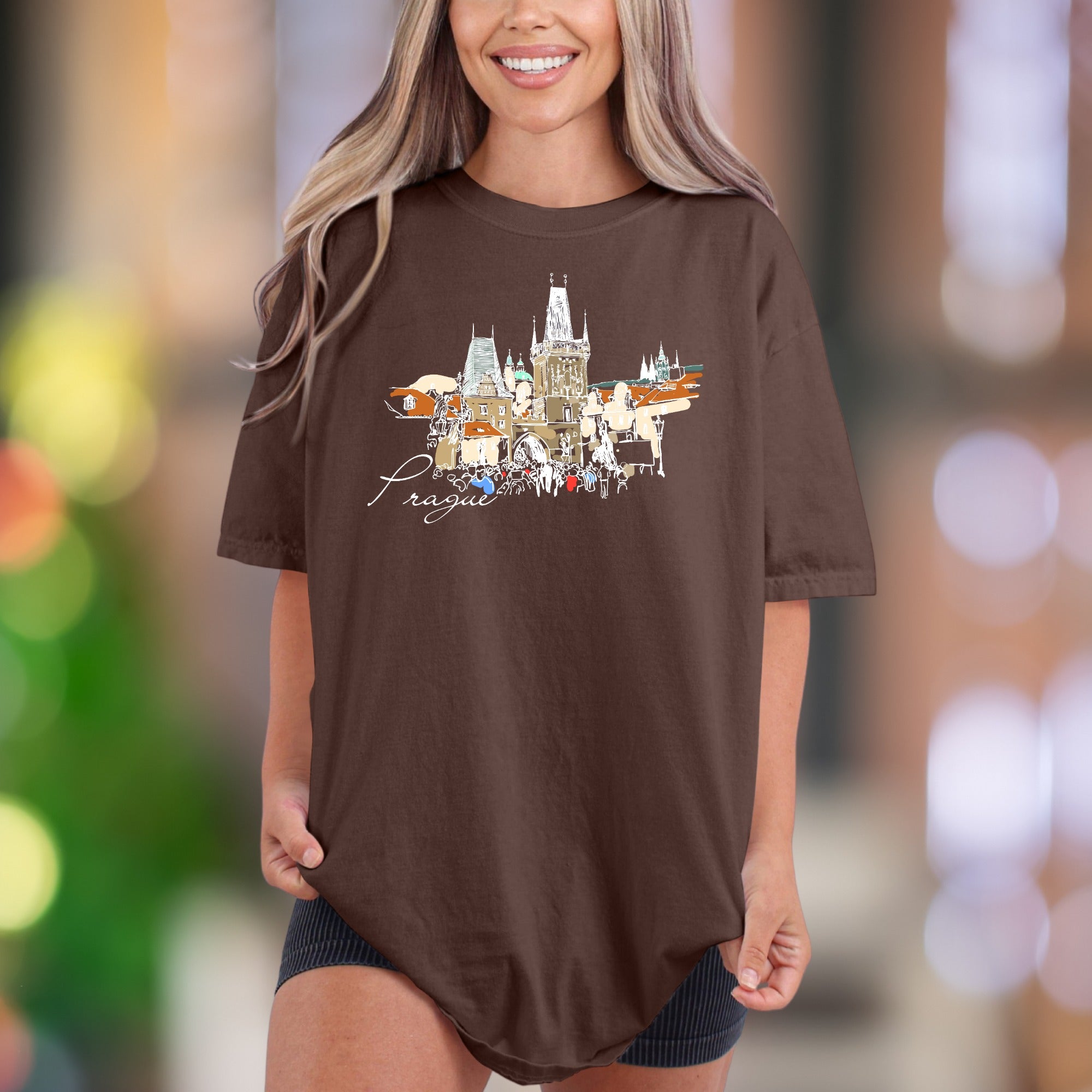 "Prague" | Comfort Colors Unisex Adult T-Shirt | Vintage Travel Cityscape
