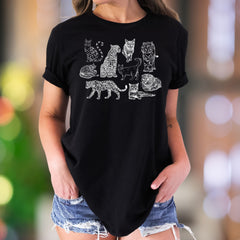 "Big Cats & Domestic Kitties" | Vintage Sketch Unisex Adult T-Shirt | Feline Lover Apparel