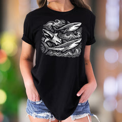 "Sharks with Waves" | Vintage Ocean Graphic Unisex Adult T-Shirt | Marine Lifestyle