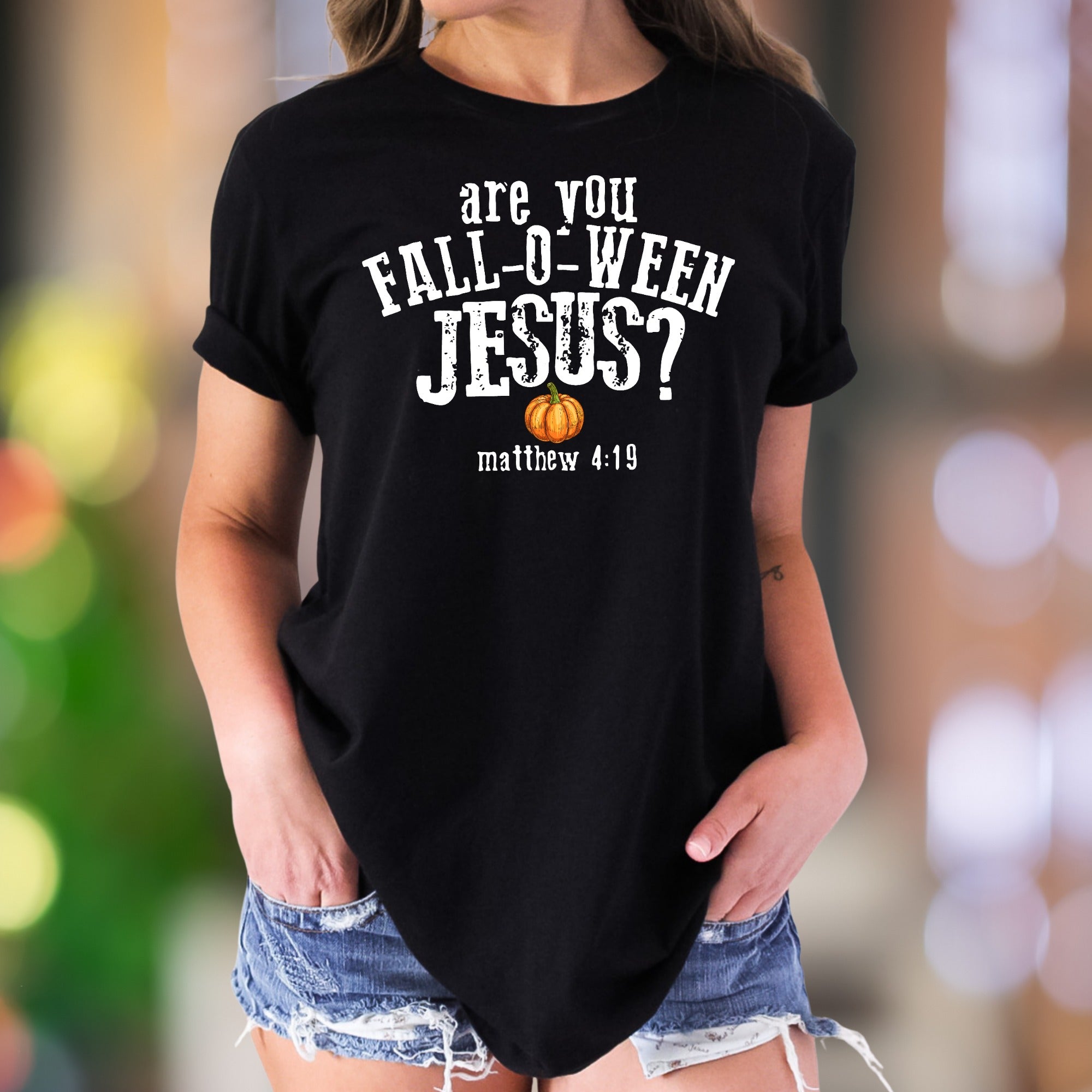 "Are You Fall-O-Ween Jesus?" | Distressed Typography Unisex Adult T-Shirt | Humorous Lifestyle