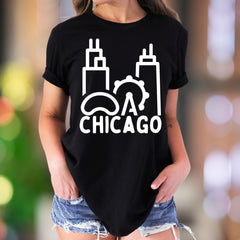"Chicago Landmarks" | Minimal Cityscape Unisex Adult T-Shirt | Travel & Local Pride