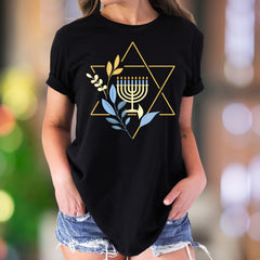 "Menorah & Star" | Modern Hanukkah Unisex Adult T-Shirt | Festive Holiday Wear