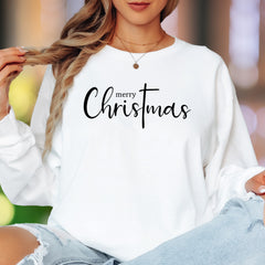 "Merry Christmas" | Script Typography Unisex Adult Long Sleeve T-Shirt | Holiday Lifestyle