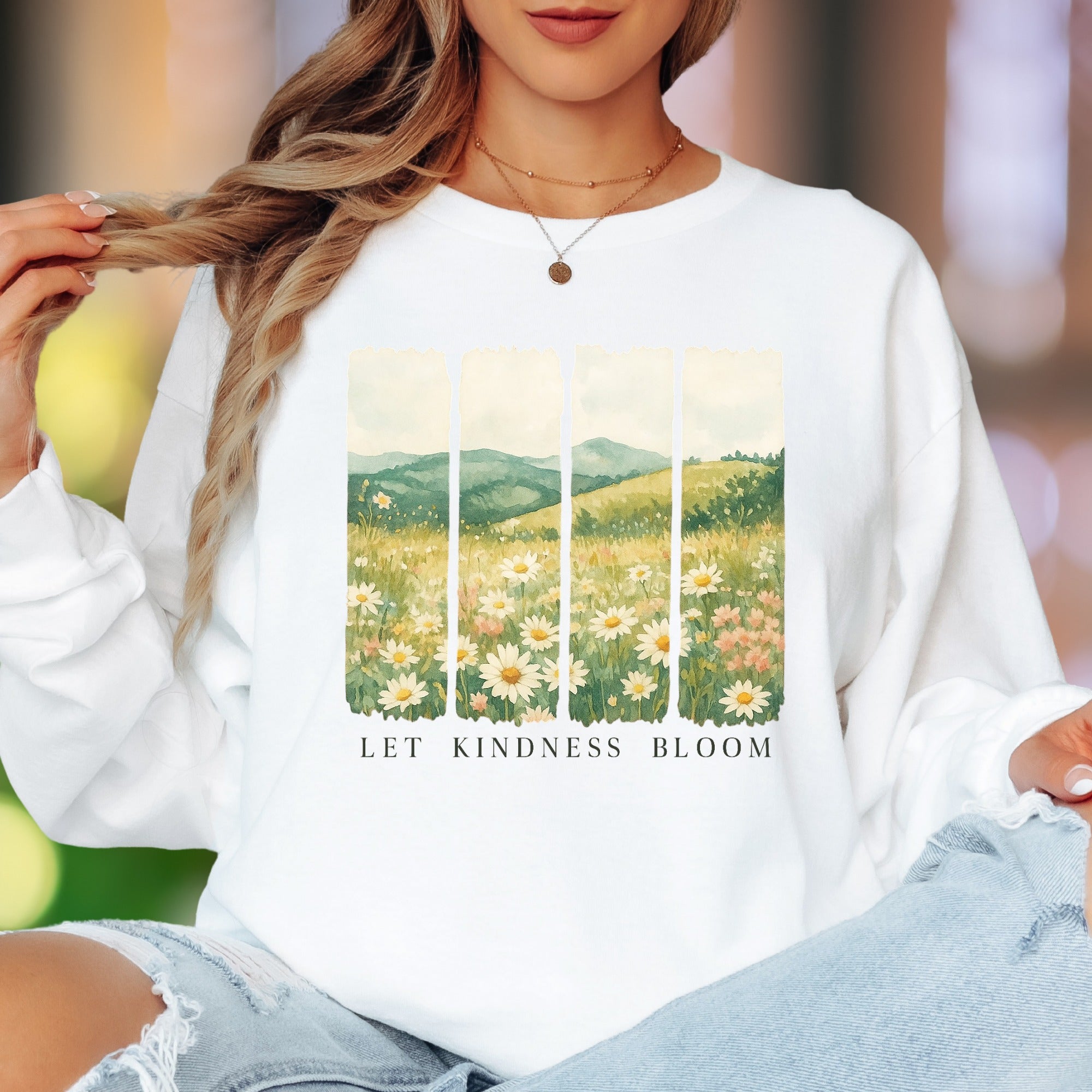 "Let Kindness Bloom" | Nature Watercolor Unisex Adult Long Sleeve T-Shirt | Gentle Lifestyle