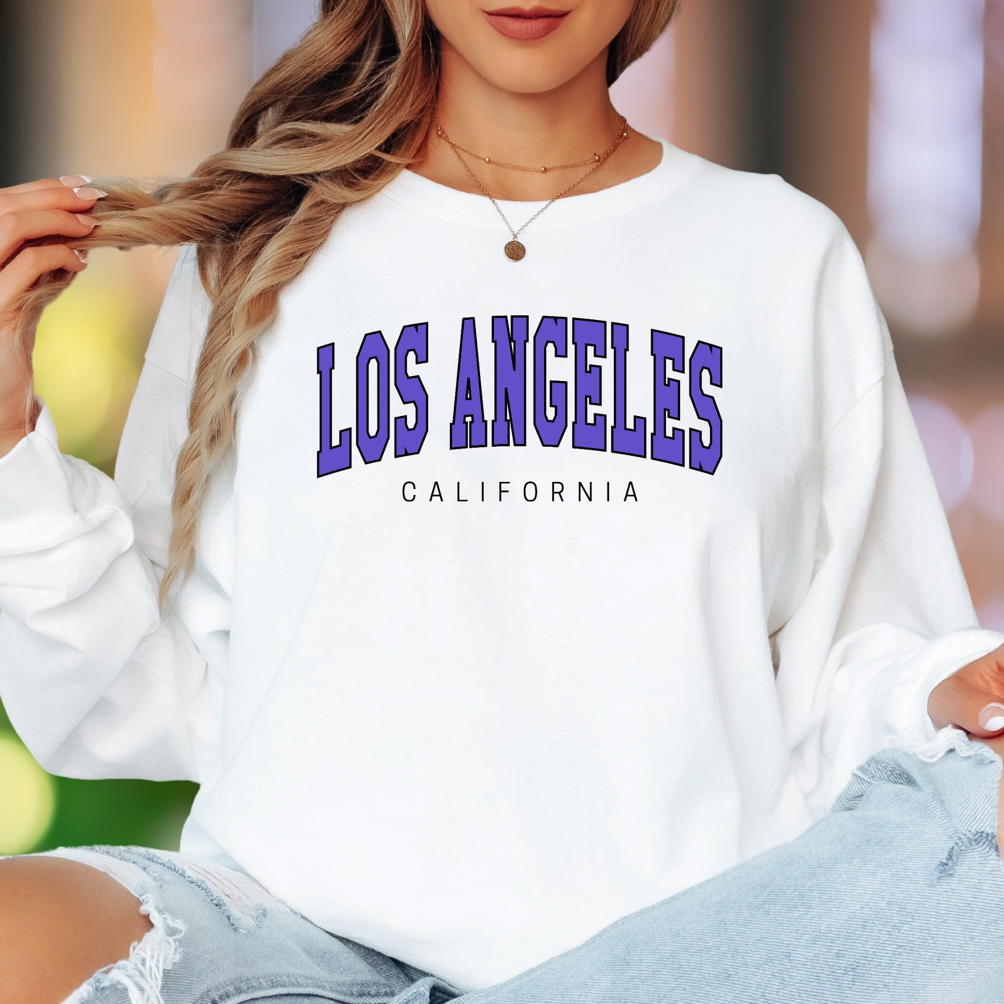 "Los Angeles California" | Collegiate Typography Unisex Adult Long Sleeve T-Shirt | West Coast Lifestyle