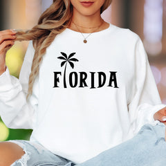 "Florida" | Palm Tree Typography Unisex Adult Long Sleeve T-Shirt | Travel & Lifestyle