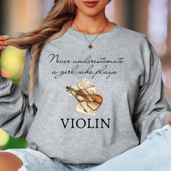 "Never Underestimate A Girl Who Plays Violin" | Artistic Expression Unisex Adult Long Sleeve T-Shirt | Musician Lifestyle