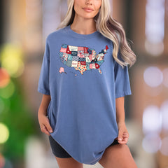 "Loved, Empowered, Brave, Free, Victorious" | Comfort Colors Unisex Adult T-Shirt | Patriotic Quilt Map Style