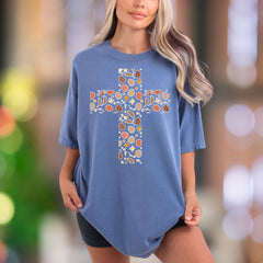 Boho Floral Cross | Comfort Colors Unisex Adult T-Shirt | Rustic Inspirational Style