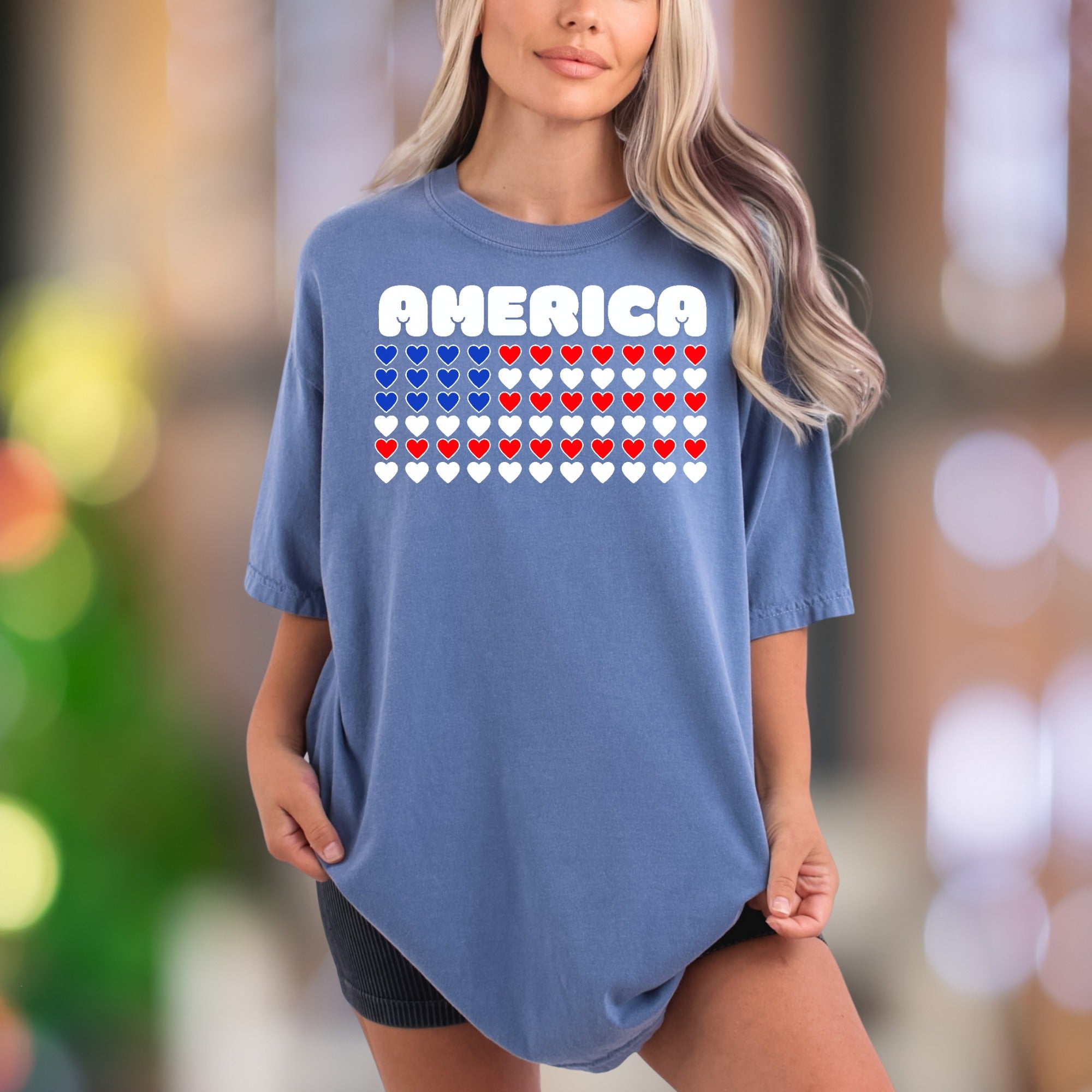 "AMERICA" Hearts Flag | Comfort Colors Unisex Adult T-Shirt | Patriotic Lifestyle Tee