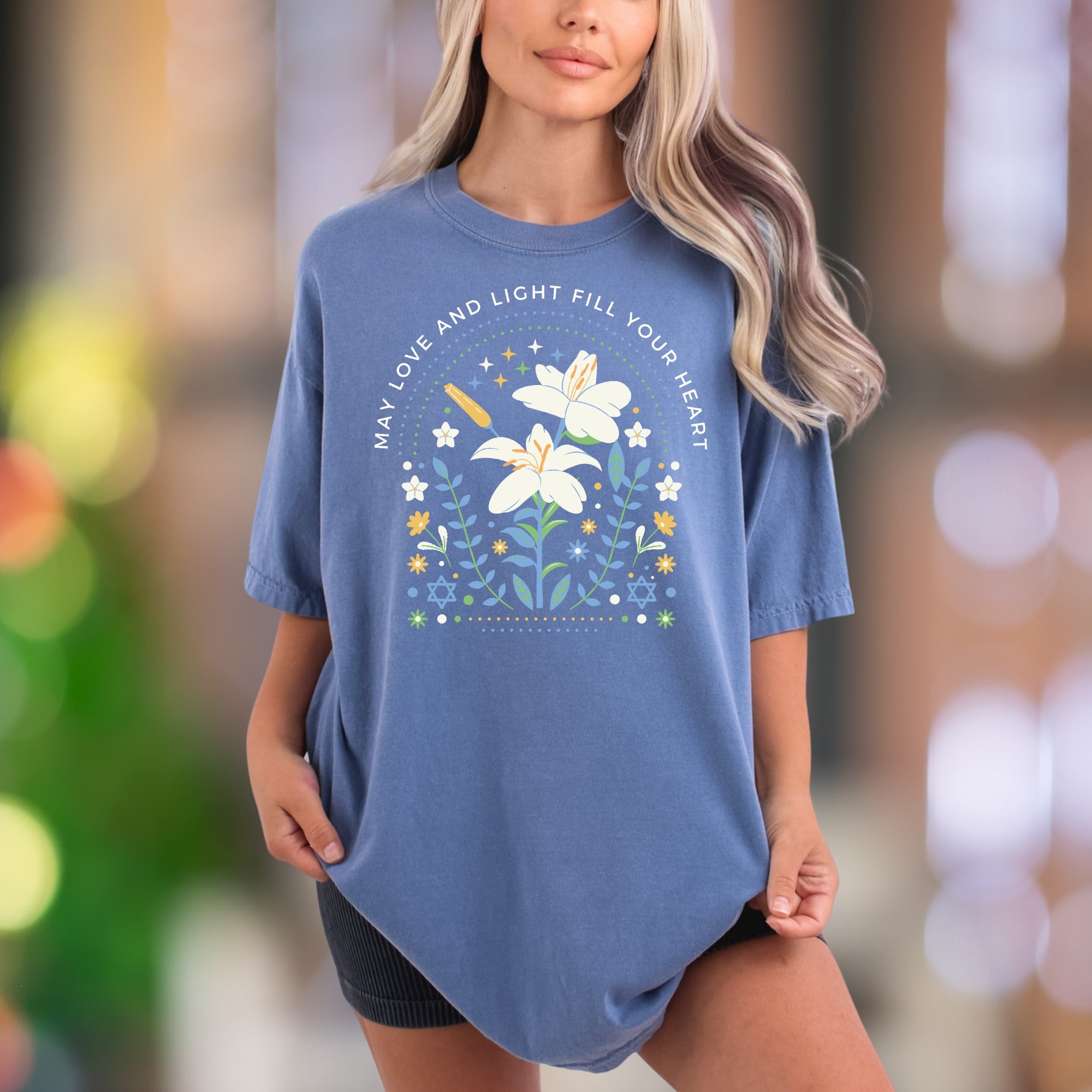 "May Love And Light Fill Your Heart" | Comfort Colors Unisex Adult T-Shirt | Uplifting Floral Design