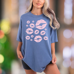 Pink Lips Kiss Marks Pattern | Comfort Colors Unisex Adult T-Shirt | Playful Feminine Style