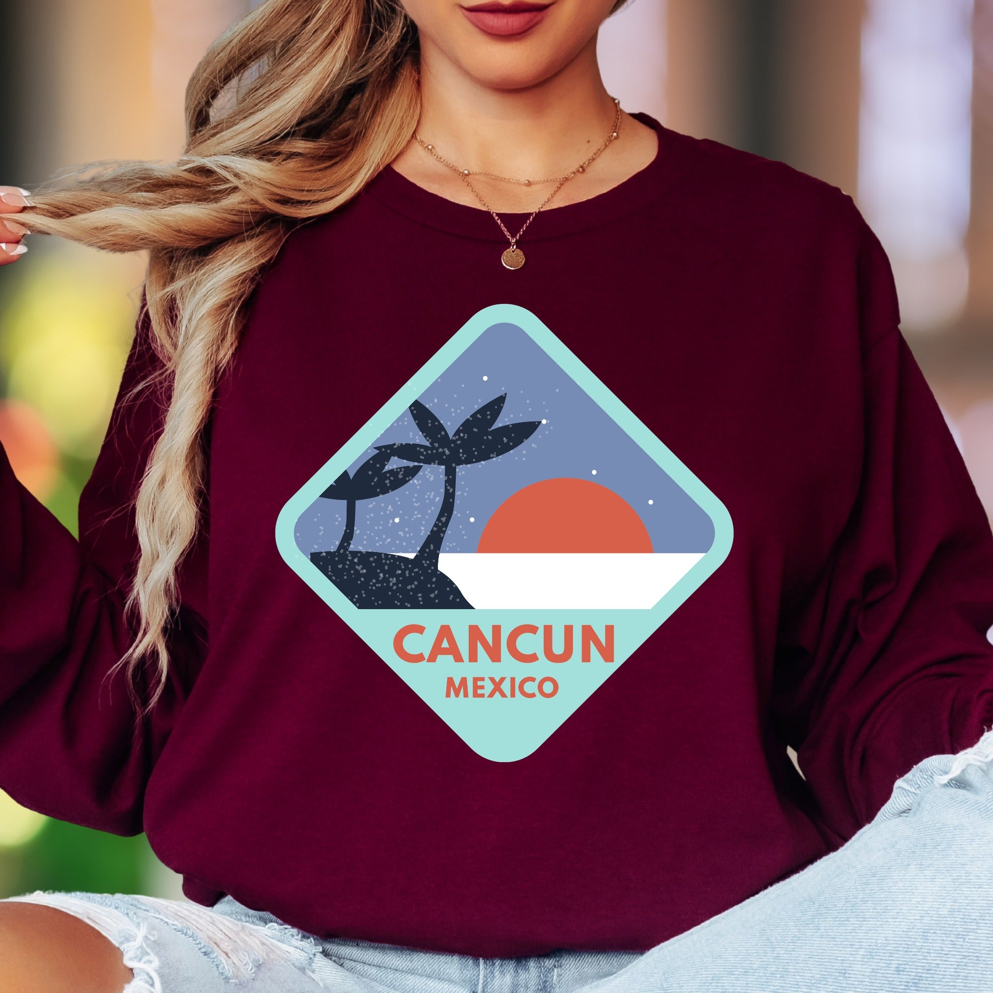 "Cancun Mexico" | Retro Travel Unisex Adult Long Sleeve T-Shirt | Vacation Lifestyle