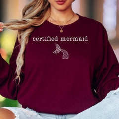 "Certified Mermaid" | Minimalist Typography Unisex Adult Long Sleeve T-Shirt | Playful Lifestyle