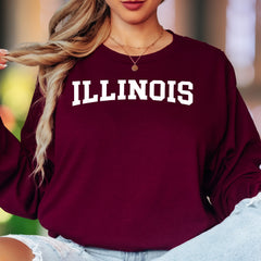 "ILLINOIS" | Collegiate Bold Typography Unisex Adult Long Sleeve T-Shirt | State Pride Lifestyle