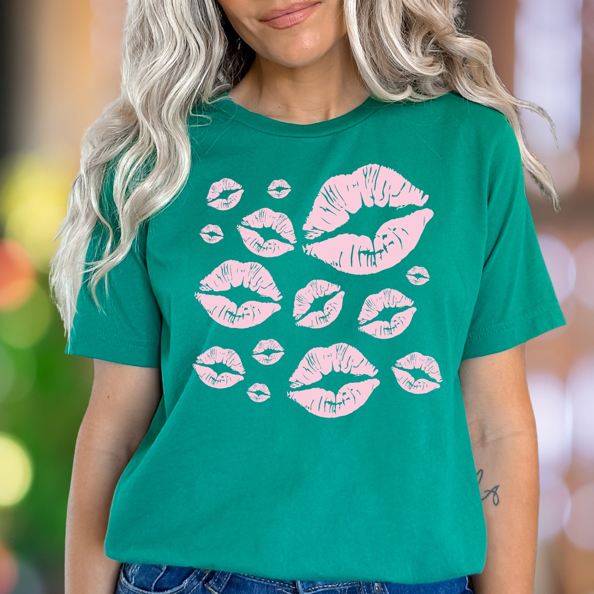 "Kisses" | Playful Lips Graphic Unisex Adult T-Shirt | Flirty Lifestyle Apparel