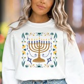 Minimal Menorah Floral Unisex Adult Sweatshirt | Festive Lifestyle Apparel