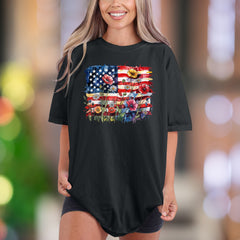 Floral America Flag Watercolor | Comfort Colors Unisex Adult T-Shirt | Patriotic Bloom