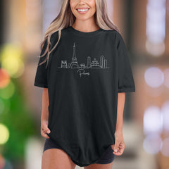 "Paris" | Comfort Colors Unisex Adult T-Shirt | Minimal Skyline Travel Tee