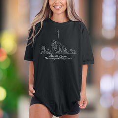 "A thrill of hope, the weary world rejoices" | Comfort Colors Unisex Adult T-Shirt | Minimal Nativity Scene