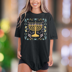 Floral Menorah | Comfort Colors Unisex Adult T-Shirt | Festive Holiday Style