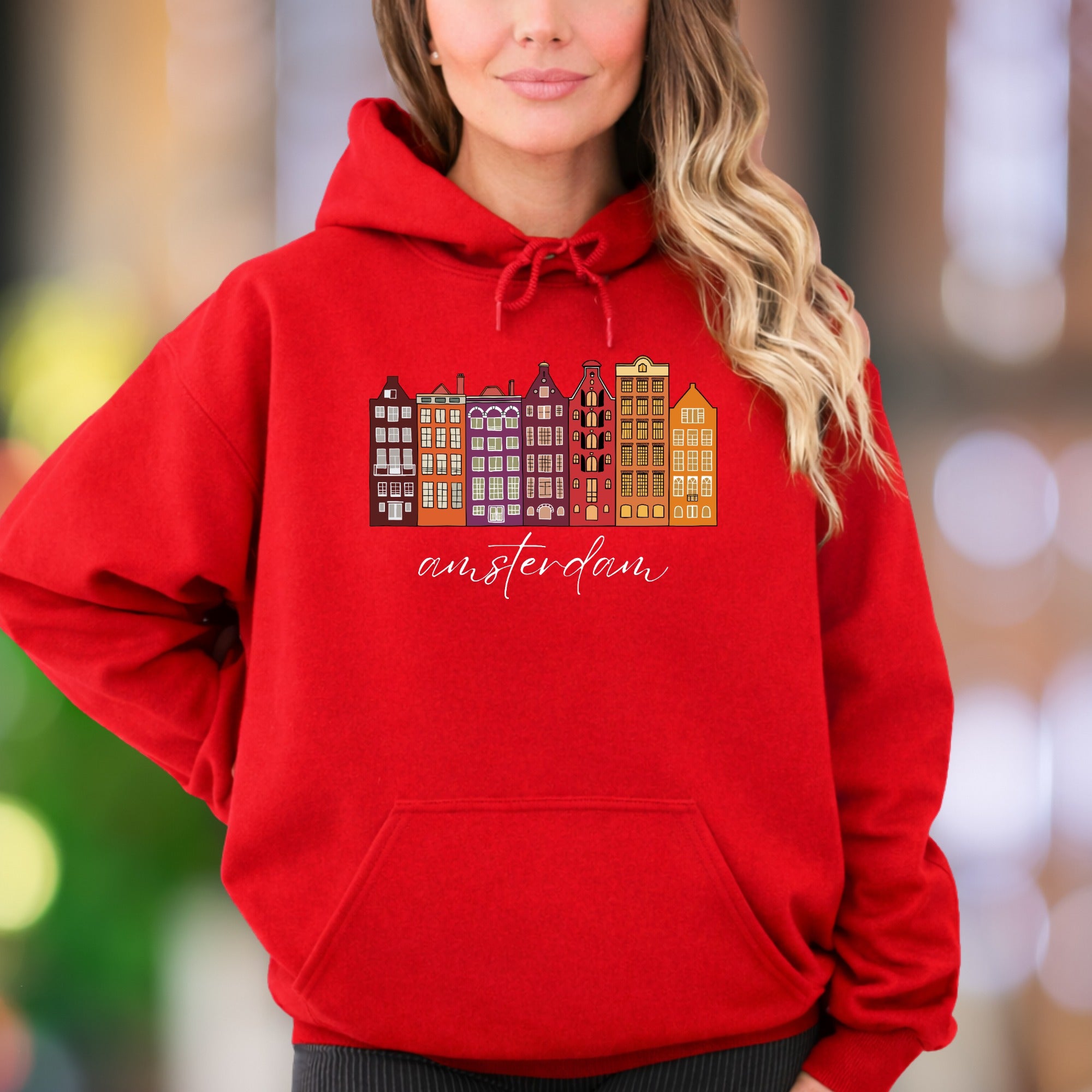 "amsterdam" | Illustrated Cityscape Unisex Adult Hoodie | Travel Lifestyle