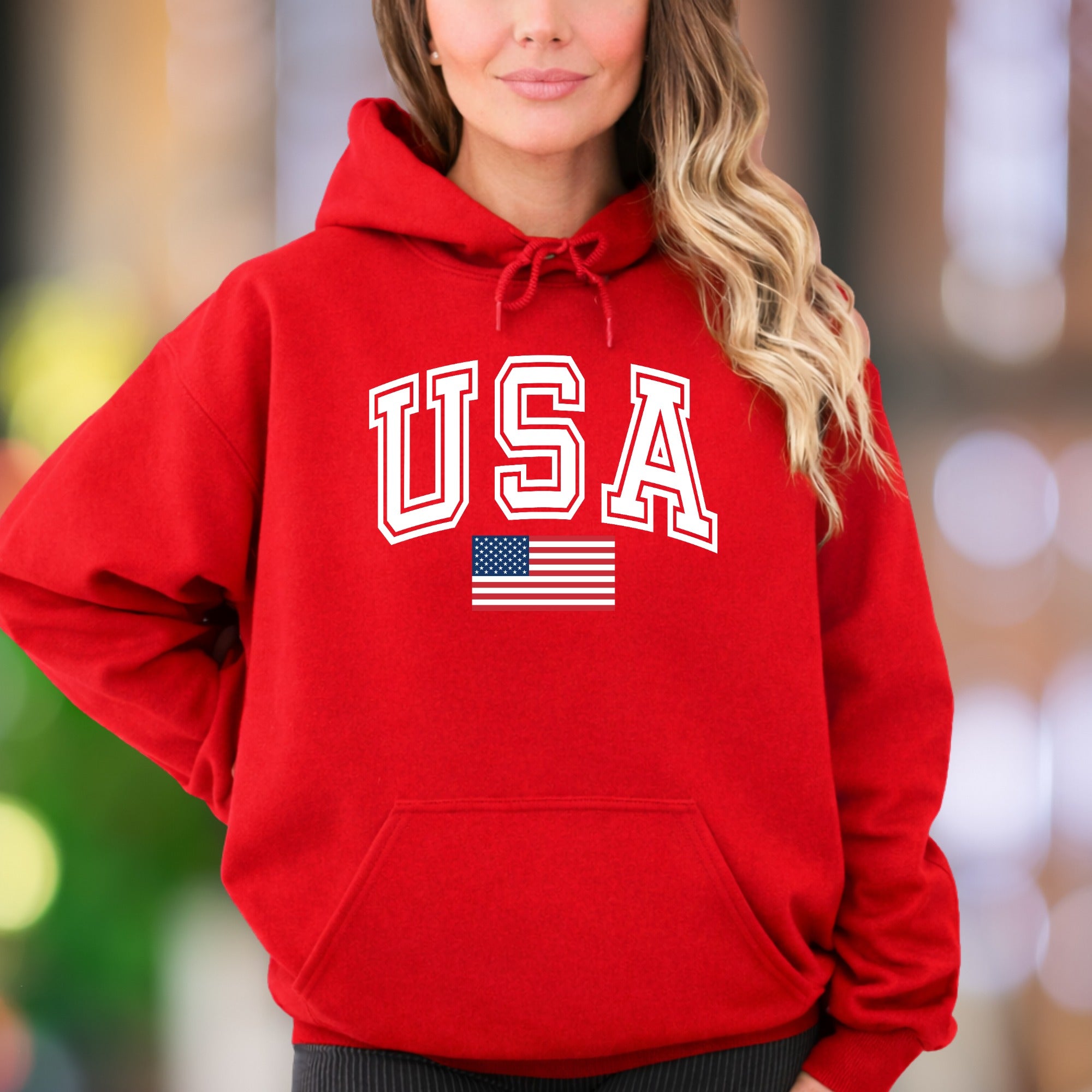 "USA" | Bold Collegiate Unisex Adult Hoodie | Patriotic Lifestyle Wear