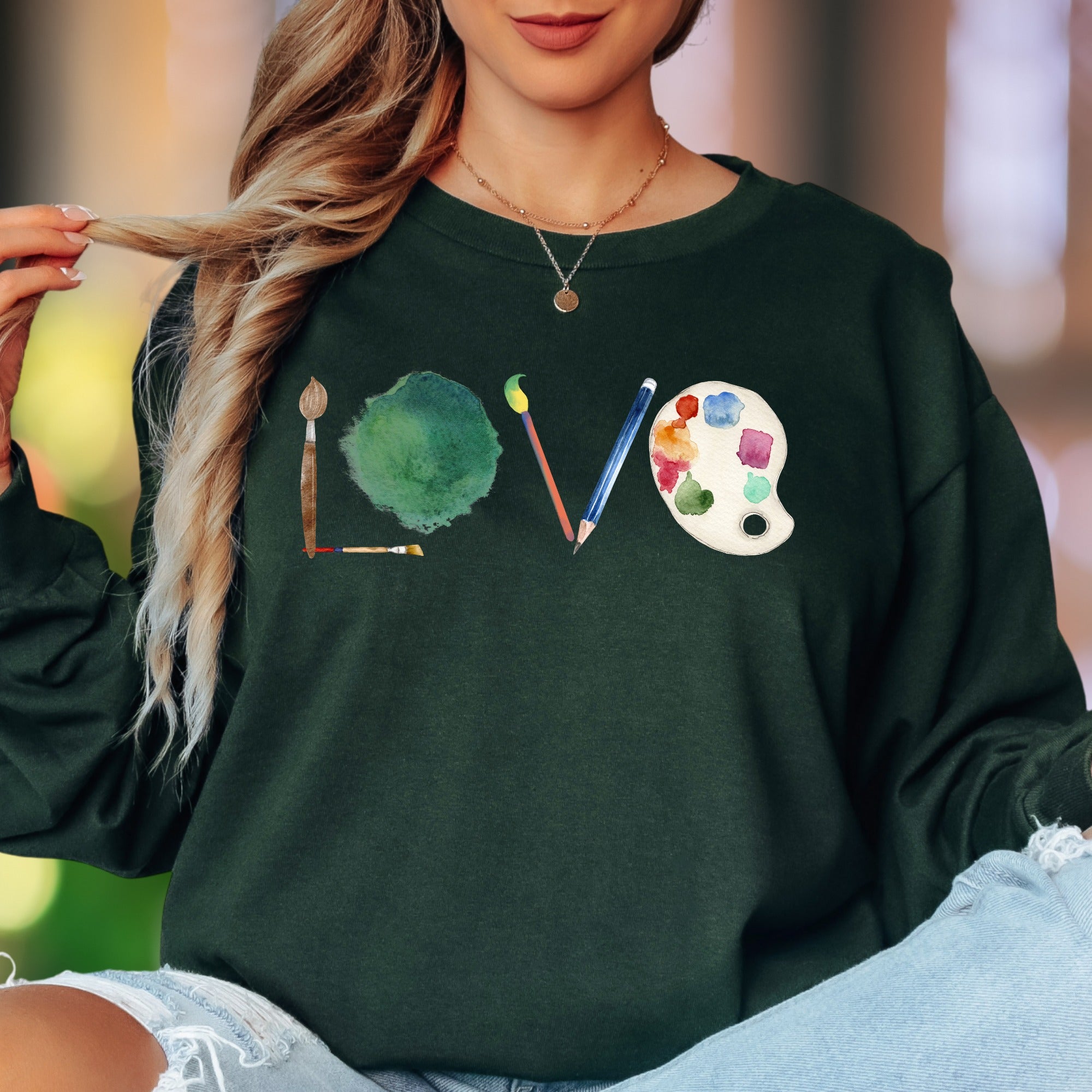 "LOVE" | Artistic Watercolor Unisex Adult Long Sleeve T-Shirt | Creative Lifestyle