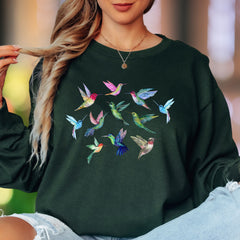 "Colorful Hummingbirds" | Nature Aesthetic Unisex Adult Long Sleeve T-Shirt | Whimsical Lifestyle