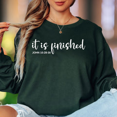 "It Is Finished JOHN 10:28-30" | Minimal Typography Unisex Adult Long Sleeve T-Shirt | Faith-Inspired Lifestyle