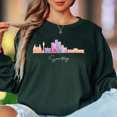 "Santiago" | Minimal Skyline Unisex Adult Long Sleeve T-Shirt | Travel & City Love