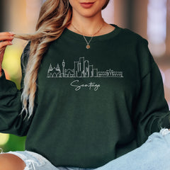 "Santiago Skyline" | Minimal Line Art Unisex Adult Long Sleeve T-Shirt | Travel & City Lover