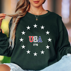 "USA 1776" | Patriot Stars Unisex Adult Long Sleeve T-Shirt | American Pride