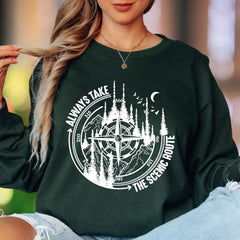 "Always Take The Scenic Route" | Nature Compass Unisex Adult Long Sleeve T-Shirt | Outdoor Lifestyle