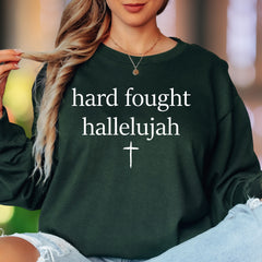 "Hard Fought Hallelujah" | Spiritual Typography Unisex Adult Long Sleeve T-Shirt | Faith Lifestyle