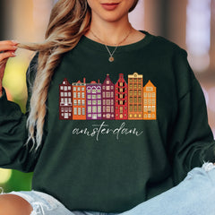 "amsterdam" | Cityscape Retro Unisex Adult Long Sleeve T-Shirt | Travel & Culture Lifestyle