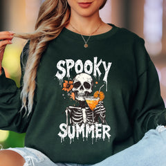"Spooky Summer" | Distressed Skull Unisex Adult Long Sleeve T-Shirt | Humorous Lifestyle